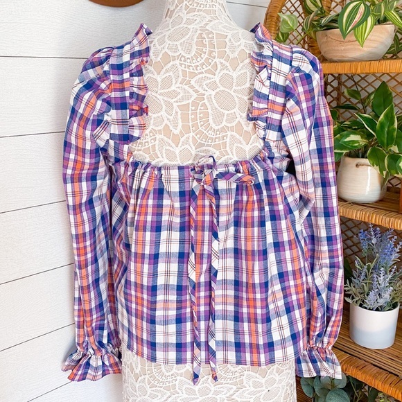 NWT Twelve Twelve Shannon Plaid Blouse Purple XS Anthropologie - Picture 5 of 12
